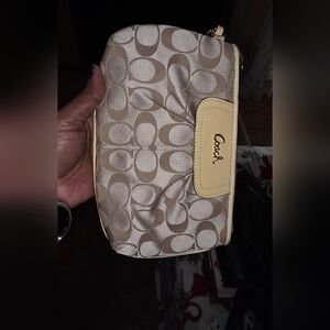 Coach Signature Beige Wristlet Pouch